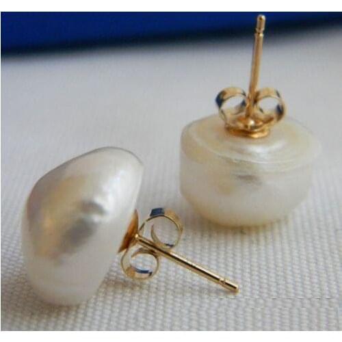 HOT sell Perfect 10-11mm WHITE South Sea Pearl 14k/20 Gold Earrings