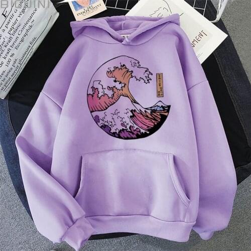 Japanese Style Painting Print Hoodie Clothes Harajuku Aesthetic Purple Tops Hoodies Women 2021 New Autumn Fashion Y2k Sweatshirt