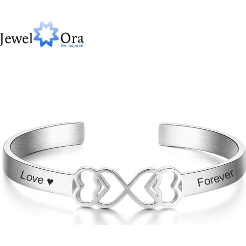 Customized Cuff Bracelets & Bangles with Heart Stainless Steel Personalized Engraved Name Bangle for Women (JewelOra BA102651)