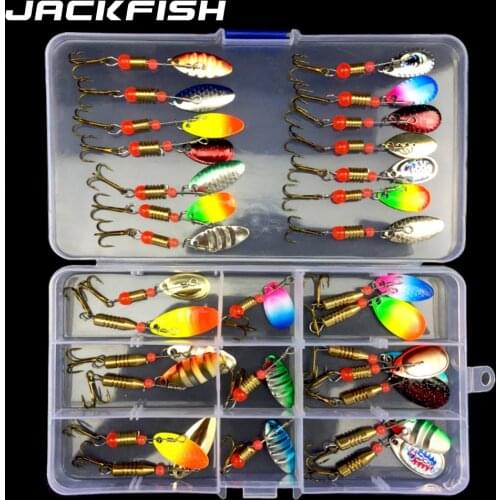 JACKFISH Spoon Lure Set Hard Bait Spinner Fishing Lure fishing tackle Atificial Bait with hook pesca Bass Lure Metal Sequin Bait