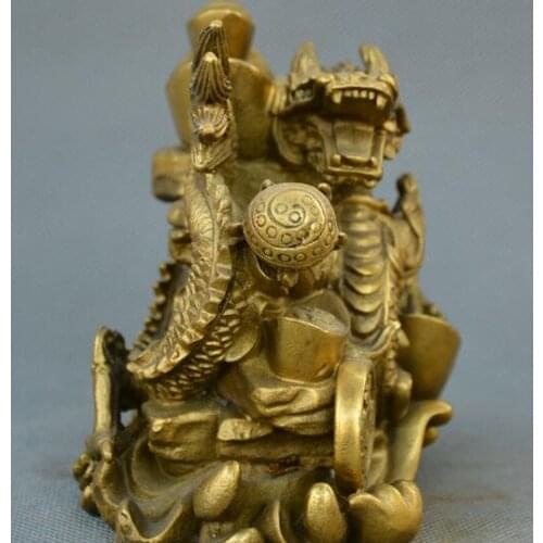 Chinese fengshui old Bronze animal Dragon Fortune yuanbao Dragon wealth Statue