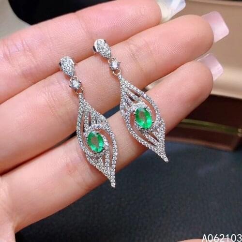 KJJEAXCMY fine jewelry 925 sterling silver inlaid natural emerald Womens exquisite personality gem Earrings support detection