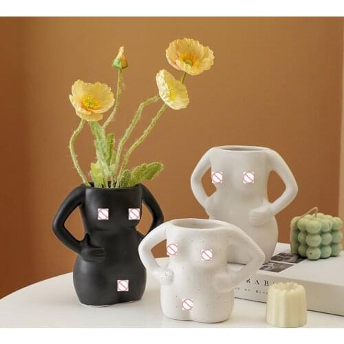Creative Akimbo Personality Ceramic Vase Utensils Home Adornment Living Room Bedroom Desktop Body Art Dried Flower Ornaments