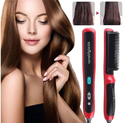Multifunctional Hair Straightener Brush Beard Straightener Ceramic Anti-Scald Hair Straightening Hot Comb Hair Care Fast Heating