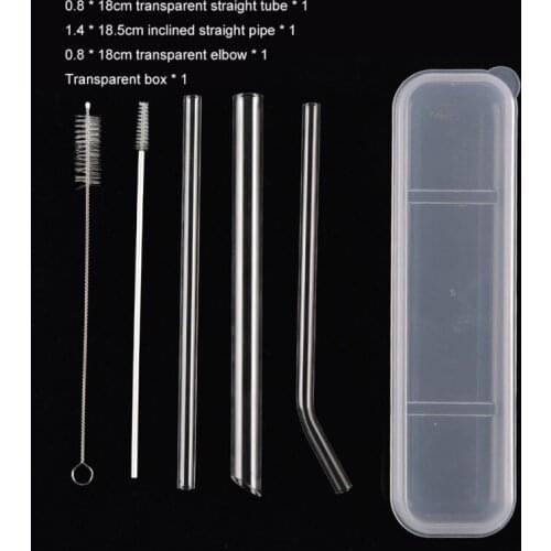 Reusable Glass Straws Kit Straight Bent Drinking Straw With Case Cleaning Brush Set Party Bar Accessory for Tea Juice