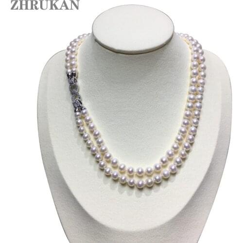 Fashion Real Round Pearl Necklace 8-9mm Natural Freshwater Pearls Double Choker Necklaces For Women Wedding Gift ZHRUKAN