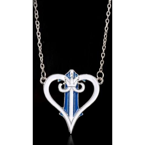 MQCHUN Fashion Classic Anime Blue Kingdom Hearts Crown Necklaces & Pendants Metal Enamel Heart Cartoon Charms Necklace-30