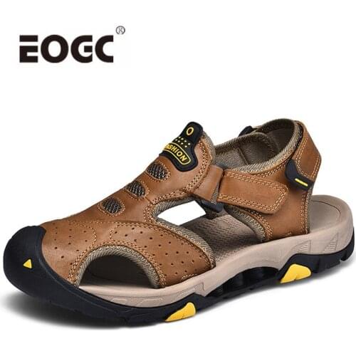 Plus Size Genuine Leather Men Sandals Summer Quality Beach Casual Summer Shoes Outdoor Beach Shoes Men