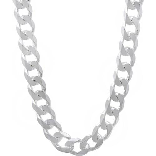 Silver colored 10mm wide Mens Necklace 24 inches Free shipping, N925 stamped Silver color plated chain men necklace