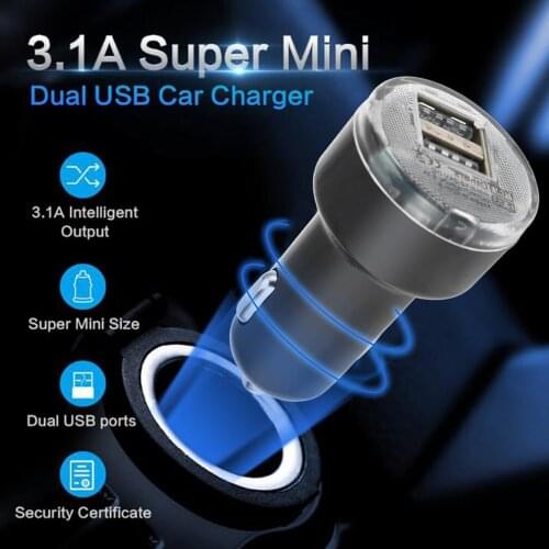NEW 2.1A Mini Dual Port Universal USB Car Vehicle Charger Adapter Mobile Phone Fast Charger With LED Light