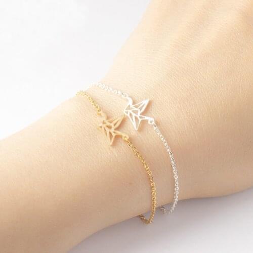 Minimal Origami Bird Bracelets Stainless Steel Women Charm Jewelry Pulseras Bijoux Gold Filled Chain Valentines Day Gifts