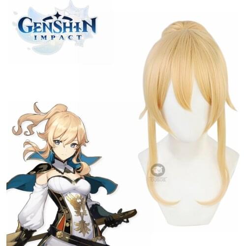 Genshin Impact Jean Cosplay Wigs with Ponytail Blonde Curly Wig with Bangs Heat Resistant Synthetic Hair Game Cos