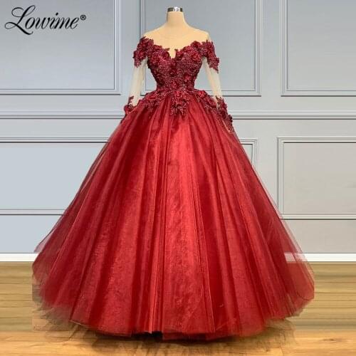Beading Burgundy Prom Dress Vestidos De Gala 2020 Long Sleeve Evening Gown 2020 Couture Arabic Dubai Party Dresses Kaftans Aibye