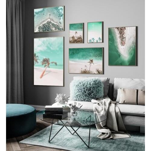 Scandinavian Tropical Landscape Posters Modern Print Sea Wave Beach Palm Tree Wall Art Canvas Painting Nordic Decoration Picture
