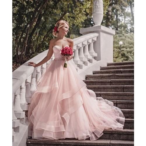 Verngo Sweetheart Blush Pink Wedding Dress Sleeveless Organza Bride Dress Luxury Bridal Ball Gowns Vestido De Novia