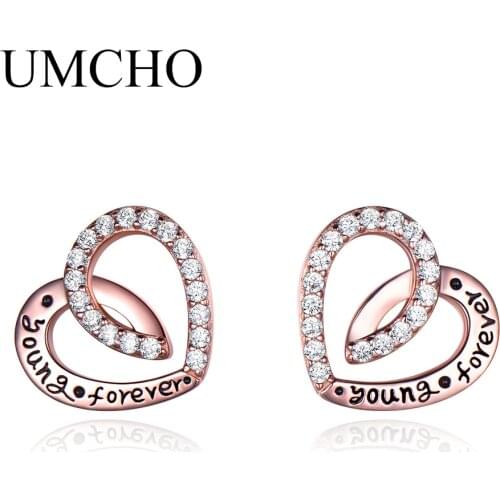 UMCHO 925 Sterling Silver Stud Earrings For Mother Heart Shaped Stud Earrings Anniversary Gift Fine Jewelry