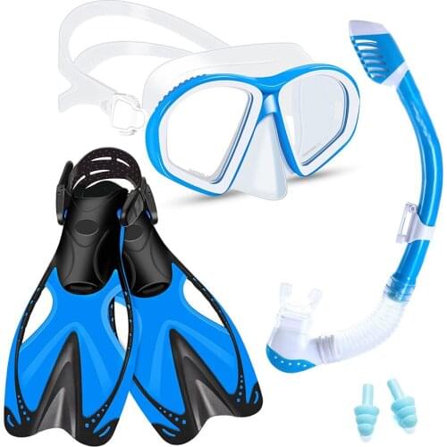 Kids Snorkeling Set Children Mask Fin Snorkel Set Snorkeling Gear with Tempered Glass Snorkel Mask with Adjustable Swim Fins