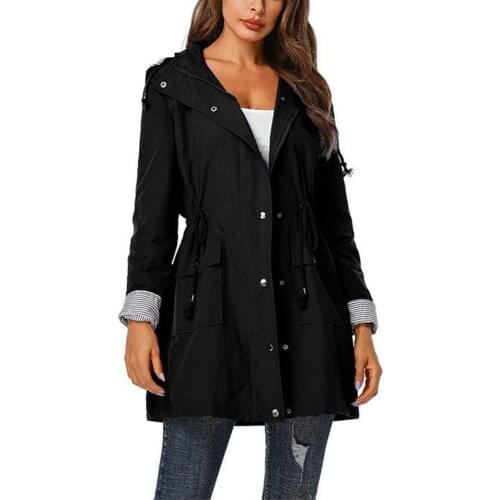 Women Rain Jacket Long Waterproof Drawstring Hooded Windbreaker Poncho Breathable Long Portable Water-Repell Rainwear Jacket