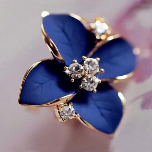 Classic Design Korea Cute Sweet Blue Flower Stud Earrings Ladies Elegant Crystal Pierced Earrings Brincos Women Wedding Jewelry