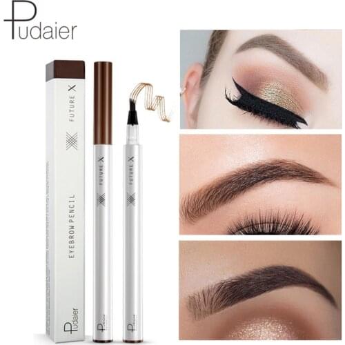 Pudaier Liquid Eyebrow Pencil Waterproof Eyebrow Tattoo Pen Makeup Cosmetic for Eye Brow 4 Head Natural Brows Enhancer 3 Colors