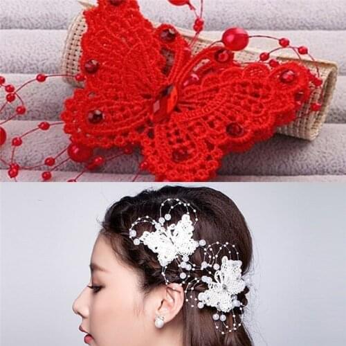 2Pcs/Lot Red White Butterfly Head Wear Hairwear Hair Pin Clip Wedding Hair Accessories Women Fashion Hair Clip Hair Pin