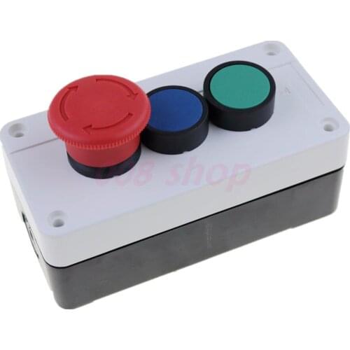 2NO 1NC Blue Green Round Red Mushroom Head Push Button Switch Station