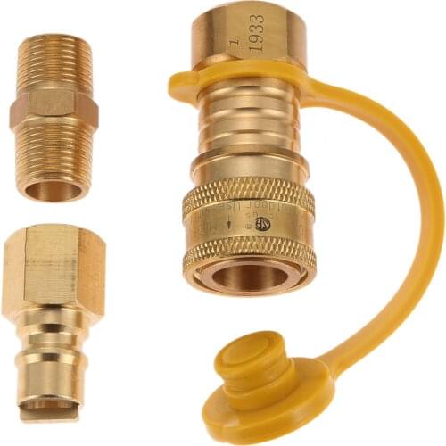 3/8 Inch Natural Gas Quick Connector Brass Propane Adapter Fittings For LP Gas Propane Hose Quick Disconnect For Grill