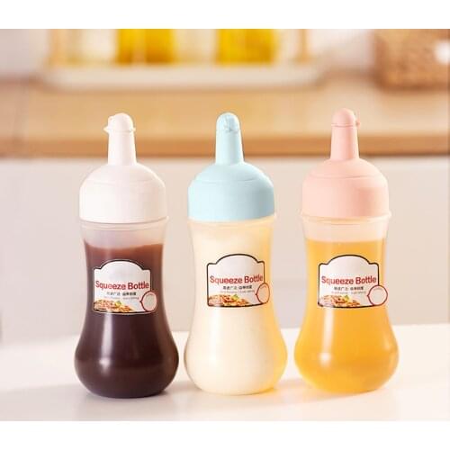 350ML Sauce Bottle Squeezing Jam Condiment Dispenser Clip Nozzle Plastic Empty Storage Bottle Kitchen Cooking Salad Bottle