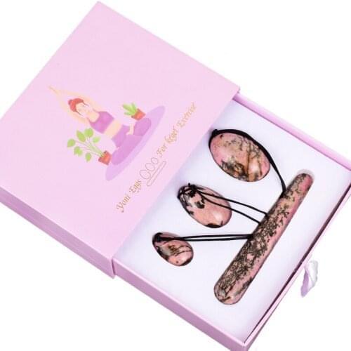 4 pcs Sets Massage Egg Yoni Wand Natural Rhodonite Healing Health Care Tool Kegel Exercise Pelvic Floor Muscle Vagina Massager