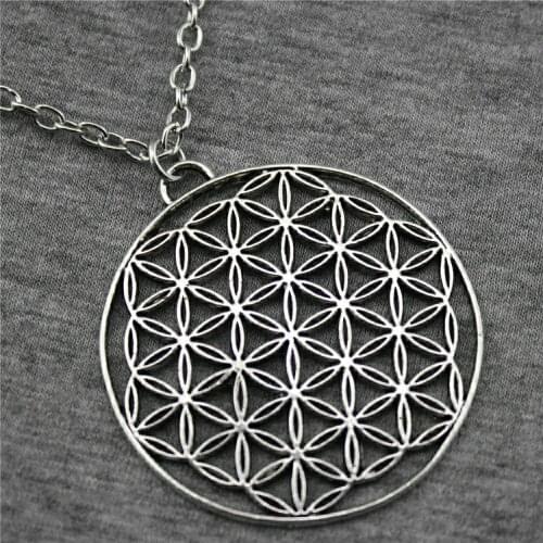 48x44mm The Flower Of Life, The Seed Of Life Necklace Pendant For Women Necklace Jewelry Chain Fashion Antique Silver Color