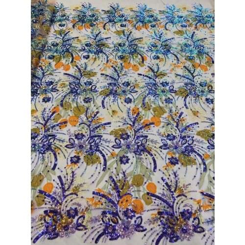 5yards/pc) High quality multicolored embroidered African tulle lace sequins French net lace fabric for charming dress FRX007
