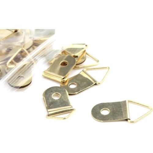 50Pcs Picture Hangers with screws Golden Brass Triangle Photo Picture Frame Wall Mount Hanger Hook Ring Iron