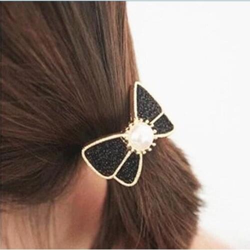 Accessories new Women Hair Jewelry Wholesale Fashion Pearl Bow Hair Bands Rope Gum Hair accessories