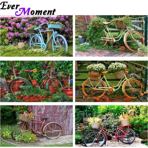 Ever Moment Diamond Painting Bicycle Landscape Full Square Mosaic Picture Of Rhinestone Diamond Embroidery Cross Stitch ASF1762