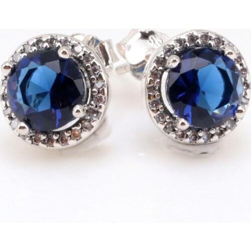 Authentic S925 Sterling Silver Pan Earring Classic Sapphire Eight Heart Eight Arrow Earrings For Wedding Fashion Jewelry