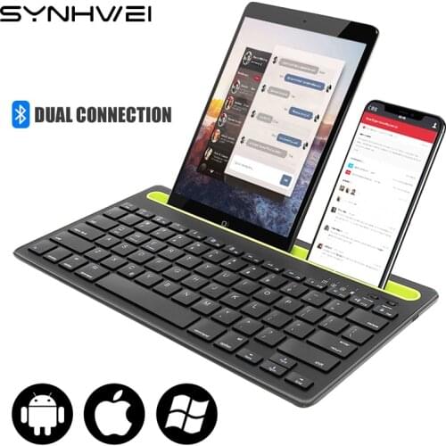 Dual Connection Wireless Bluetooth Keyboard With Stand For iPhone Samsung Tablet Mobile Phone iPad PC Computer Laptop Keyboard