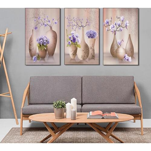 Frameless HD Canvas Decorative Painting Triple Flower Hotel Bedroom Living Room Entrance Poster Hanging Painting Core for Home