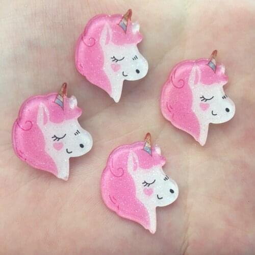 Glitter Pink Unicorn Flat back Acrylic sheet Miniature pattern applique 10pcs DIY Wedding scrapbook craft OF622