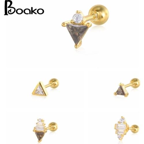 BOAKO Triangle Zircon 1pcs 925 Sterling Silver Earrings For Women Stud Earring Golden Jewelry Ear Piercing Vintage 2021 Trend