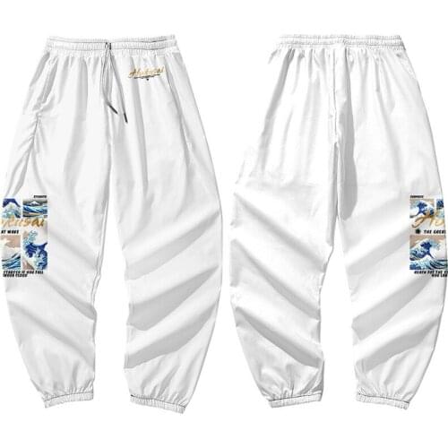 Wave Printed Men White Black Japanese Style Pocket Cargo Pants Joggers Harajuku Sweatpant Hip Hop Trousers Plus Size 6XL