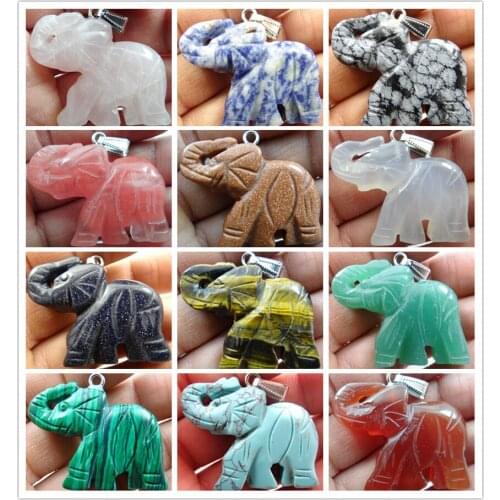 40*27MM Natural stone Elephant mixed stone pendant gem necklace beads R45