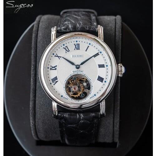 Sugess Luxury Tourbillon Movement Watch Men Hand Wind Seagull Movement ST8000 Sapphire Mechanical Wrist Watches For Men Fashion