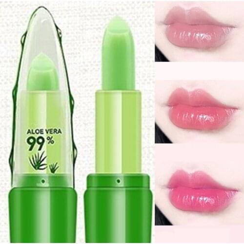 Pure natural aloe vera natural moisturizing lipstick thermochromic lip balm magic pink lip care cosmetics