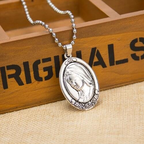 Virgin Mary Prayer Long Men Necklaces Pendants Chain Punk for Boyfriend Male Stainless Steel Jewelry Creativity Gift Wholesale