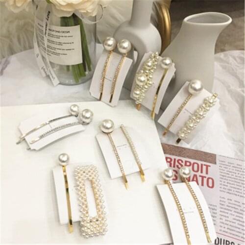 Adult Women White Pearl Zircon Barrettes Hairpins Hair Clips Fashion Vintage Korean Lady Girl Head Wear Accessories-AS-W20