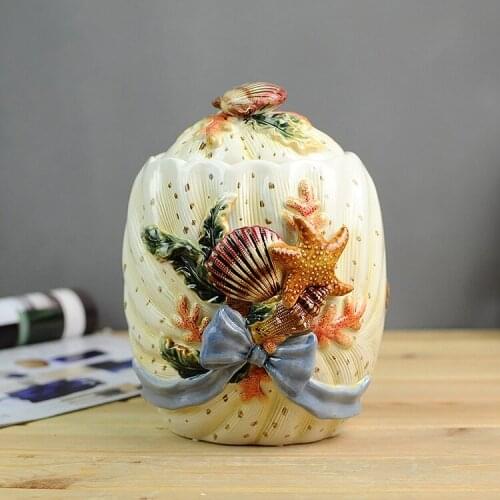 European Ceramic Embossed Shell Sugar Nuts Cans Table Ornament Home Decoration