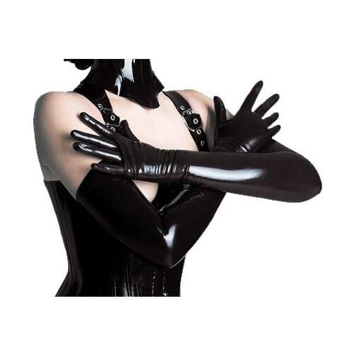 Hot sexy costume sexy long black latex gloves ladies hip - pop air Fetish Clubwear Gloves artificial leather jumpsuitaccessory
