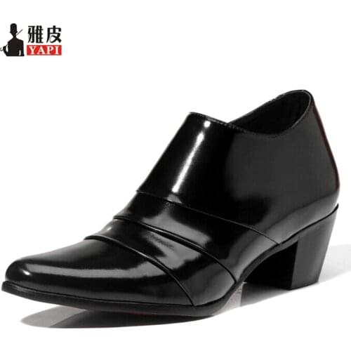 Hot!! Mens Genuine Leather Height Increasing Shoes Pointed Toe Designer Shoes High Heel Oxfords Men Wedding Shoes