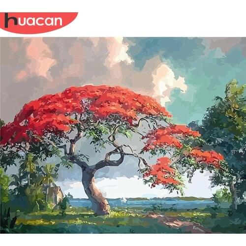 HUACAN DIY Painting By Number Tree Hand Painted Paintings Drawing On Canvas Gift Pictures By Numbers Landscape Kits Home Decor
