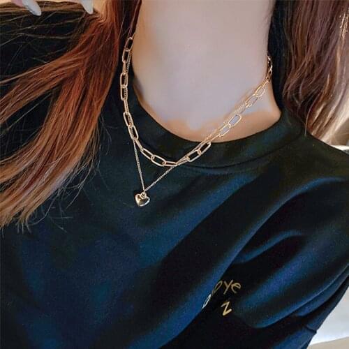 Imitation Pearl Love Heart Necklace for Women Bohemia Simple Double Layer Clavicle Chain Necklaces Accessories Female Jewelry
